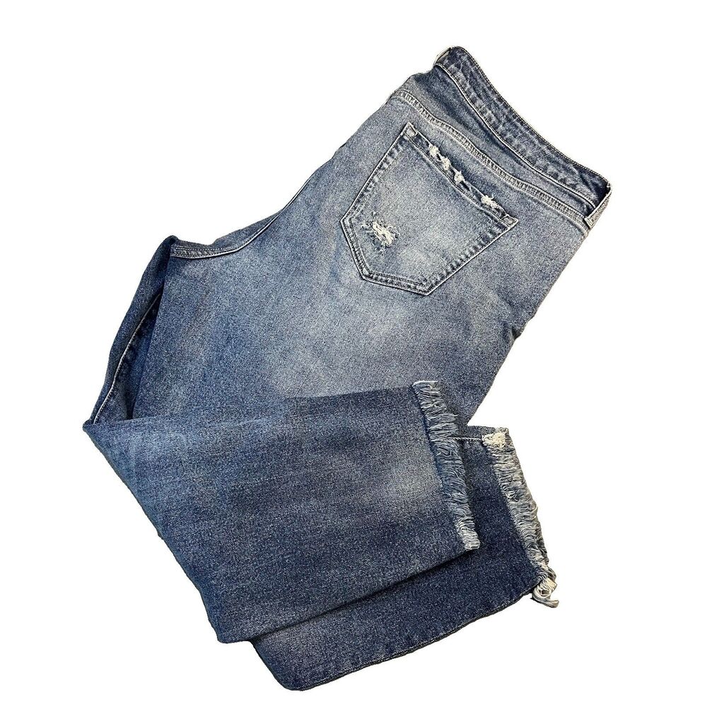 Torrid High Rise Straight Distressed Med Wash Fray Hem Jeans Womens Size 22R